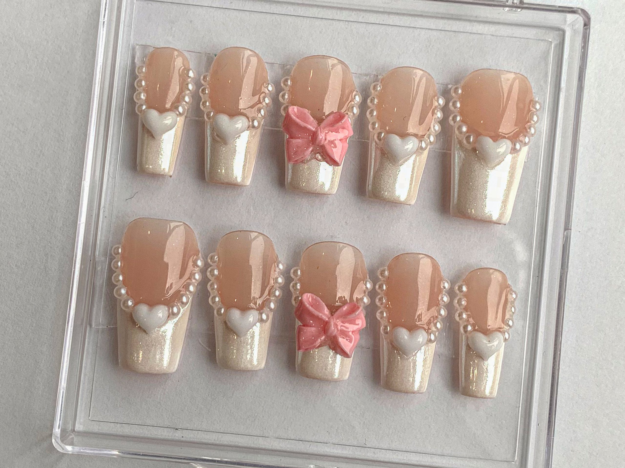 French Pink and White Press On Nails